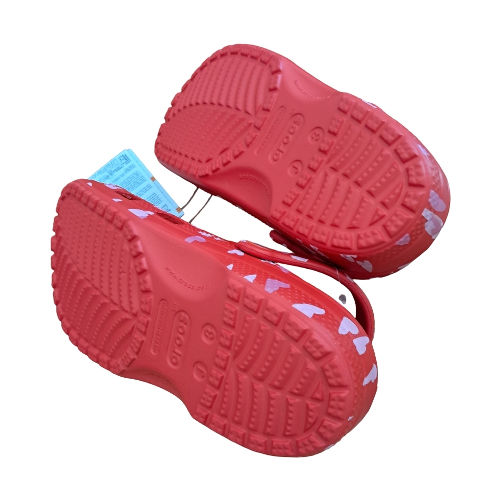 CROCS Classic Clog Cherry Red With Hearts Various Toddler & Little Girls Sizes - Picture 6 of 12